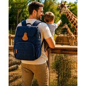 Comfynana — Quilted Diaper Bag Backpack Navy Blue w/ Changing Pad NWT